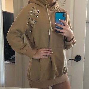 Tan distressed Hoodie Sweater
